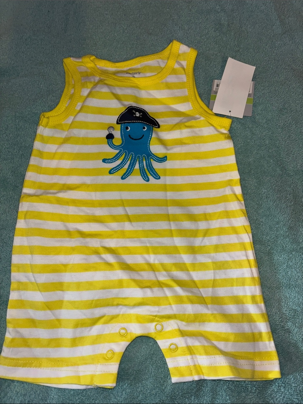 NWT Carters 3m Yellow Striped Octopus One-Piece Romper for Kids